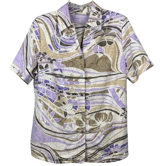 Kim‎ Rogers Button Front Short Sleeve Floral Hawaiian Style Print Shirt Size 10 - Picture 1 of 9